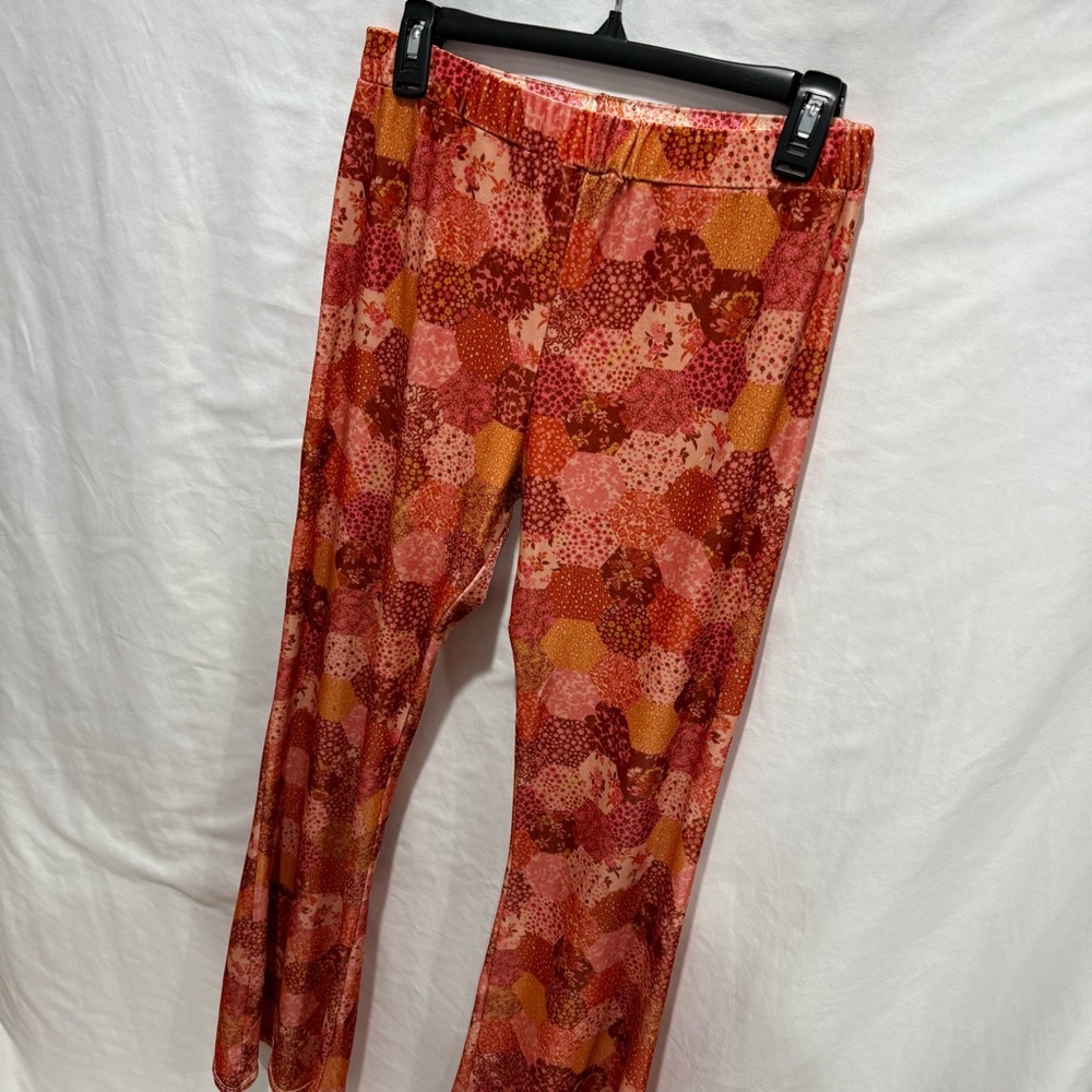 Flare Street Velvet Flare Pant XL Geometric Floral Retro 70 Boho Festival Hippie - Picture 3 of 16